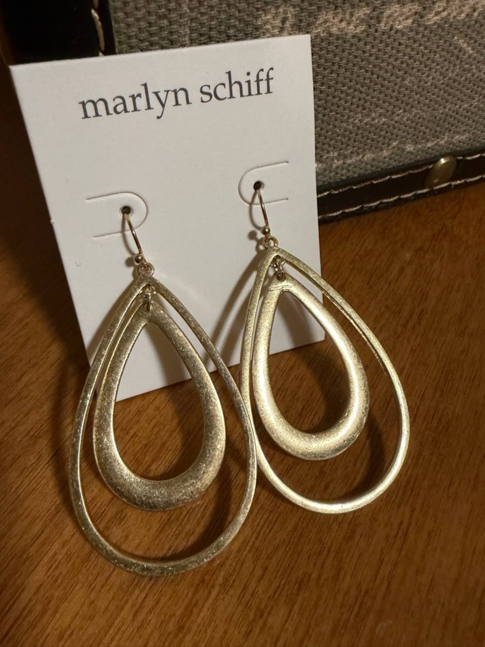 marlyn schiff Brushed Gold Double Teardrop Dangle Earrings